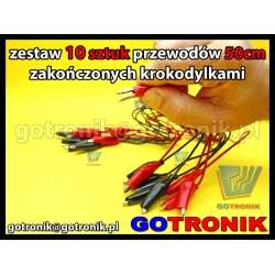 Zestaw 10 sztuk przewodów krokodyl-krokodyl 50cm