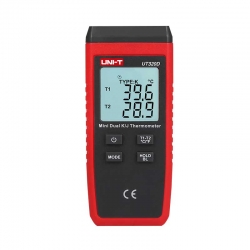 Dwukanałowy cyfrowy miernik (kontaktowy) temperatury UT320D posiada szeroki zakres pomiarowy do 1300°C. Pozwala na pomia