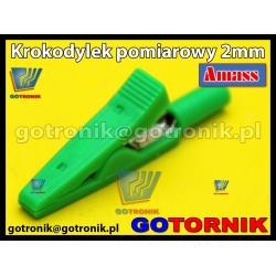 Krokodylek 2mm do przewodów miernika ZIELONY