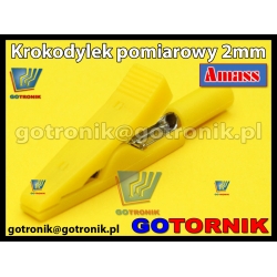 Krokodylek 2mm do przewodów miernika ŻÓŁTY