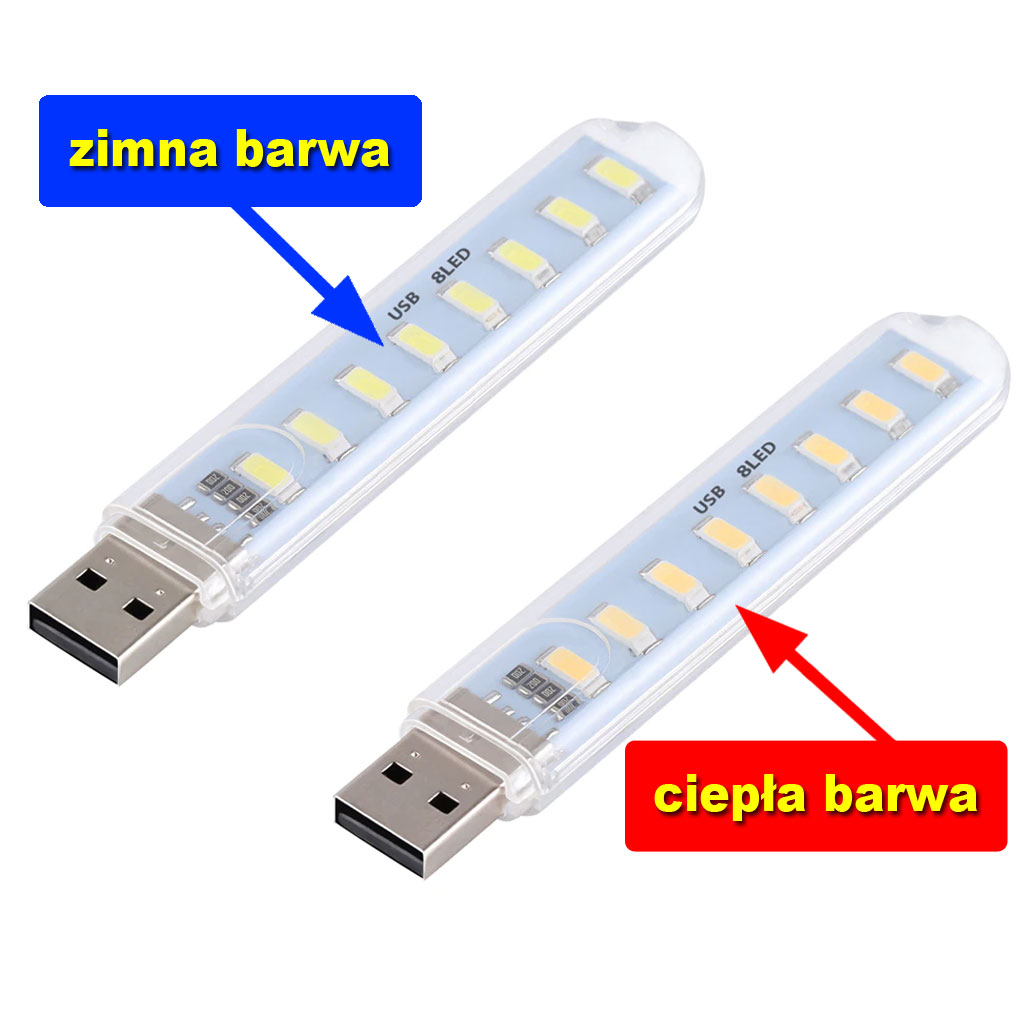 Mini lampka 8 LED USB - barwa ciepła