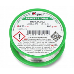 Cyna bezołowiowa z topnikiem 0,70mm/100g Sn99Cu0,7Ag0,3 Pb Free CYNEL 0,7mm