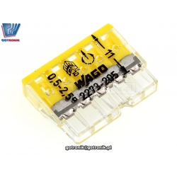 Szybkozłączka 5x 0,5-2,5mm2 transparentna żółta x1szt. WAGO 2273-205