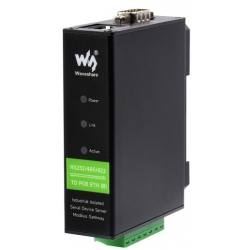 Serwer szeregowy RS232/485/422 na RJ45 POE Ethernet na szynę DIN Waveshare