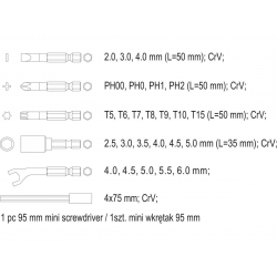 Zestaw - śrubokręt z wymiennymi końcówkami i uchwytem 27 części