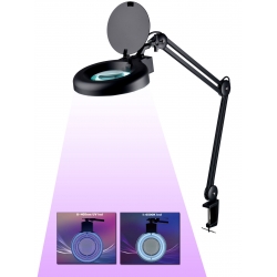 lampa UV ultrafiolet z lupą 5d, lampa 9001LED-5D-BLACK-UV, lampa ze szkłem powiększającym, lupa z podświetleniem, lupa z