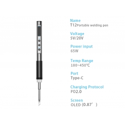 PTS100 precyzyjna lutownica cyfrowa 65W USB-C PD + grot T12-BC2