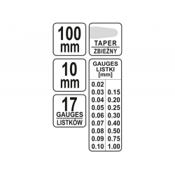 Szczelinomierz 100 mm 17 listków 0,02-1 mm YT-7220