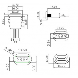 Gniazdo montażowe USB-C na przewodzie 6-pin