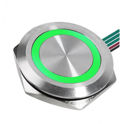 Przycisk chwilowy monostabilny wandaloodporny srebrny LED zielony 22mm