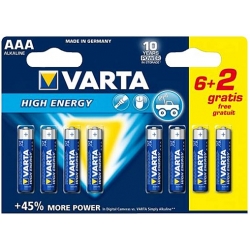 Bateria alkaliczna VARTA LR03 AAA 1,5V  HIGH ENERGY; blister; 8 szt.