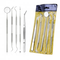 zestaw narzędzi dentystycznych, pęseta, pinceta, lusterko inspekcyjne, hak, skrobak, otwierak