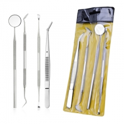 zestaw narzędzi dentystycznych, pęseta, pinceta, lusterko inspekcyjne, hak, skrobak, otwierak