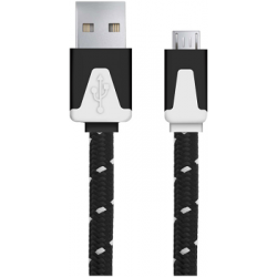 Kabel USB MICRO A-B 1M płaski oplot czarny