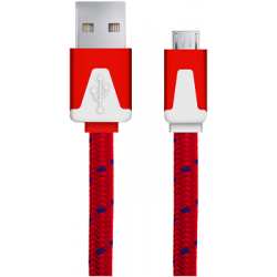 Kabel USB MICRO A-B 1M płaski oplot czerwony