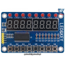 moduł wyświetlacza 7 segmentowego z diodami oraz klawiaturą z układem TM1638 8 bitów do Arduino AVR BTE-848