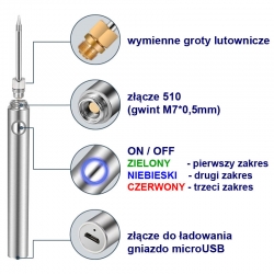 Lutownica akumulatorowa USB bezprzewodowa z wymiennymi grotami