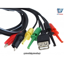 P-020 przewód kabel serwisowy do zasilania wtyk banan 4mm haczyk krokodyl gniazdo USB typ A