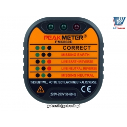 wtyczkowy tester poprawności podłączenia linii gniazdka AC 230V ac Peakmeter PM6860D
