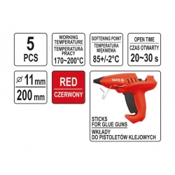 Wkład klejowy termotopliwy 11,2x200mm 5 sztuk czerwony