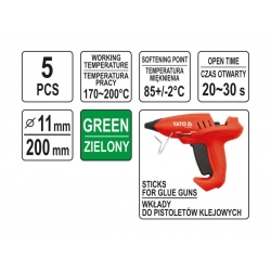 Wkład klejowy termotopliwy 11,2x200mm 5 sztuk zielony