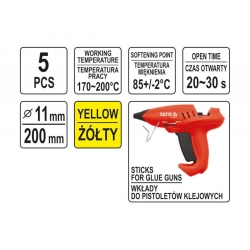 Wkład klejowy termotopliwy 11,2x200mm 5 sztuk żółty