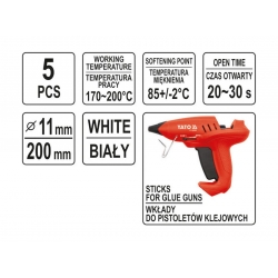 Wkład klejowy termotopliwy 11,2x200mm 5 sztuk biały