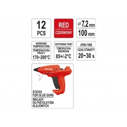 Wkład klejowy termotopliwy 7,2x100mm 12 sztuk czerwony