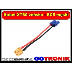 Kabel XT60 żeński - złącze EC5 męskie