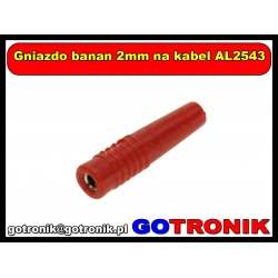 Gniazdo banan 2mm na kabel AL2543 czerwone