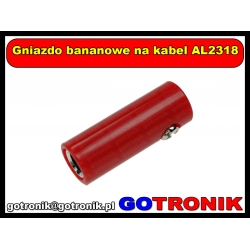 Gniazdo bananowe na kabel AL2318 czerwone