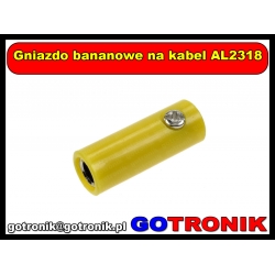 Gniazdo bananowe na kabel AL2318 żółte