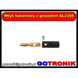 Wtyk bananowy z gniazdem AL2305 czarny złocony