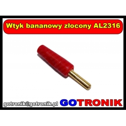 Wtyk bananowy złocony AL2316 czerwony