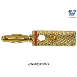 Wtyk banan 4mm metalowy gold czerwony SS2-2136 Z324 WTY0203