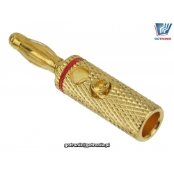 Wtyk banan 4mm metalowy gold czerwony SS2-2136 Z324 WTY0203