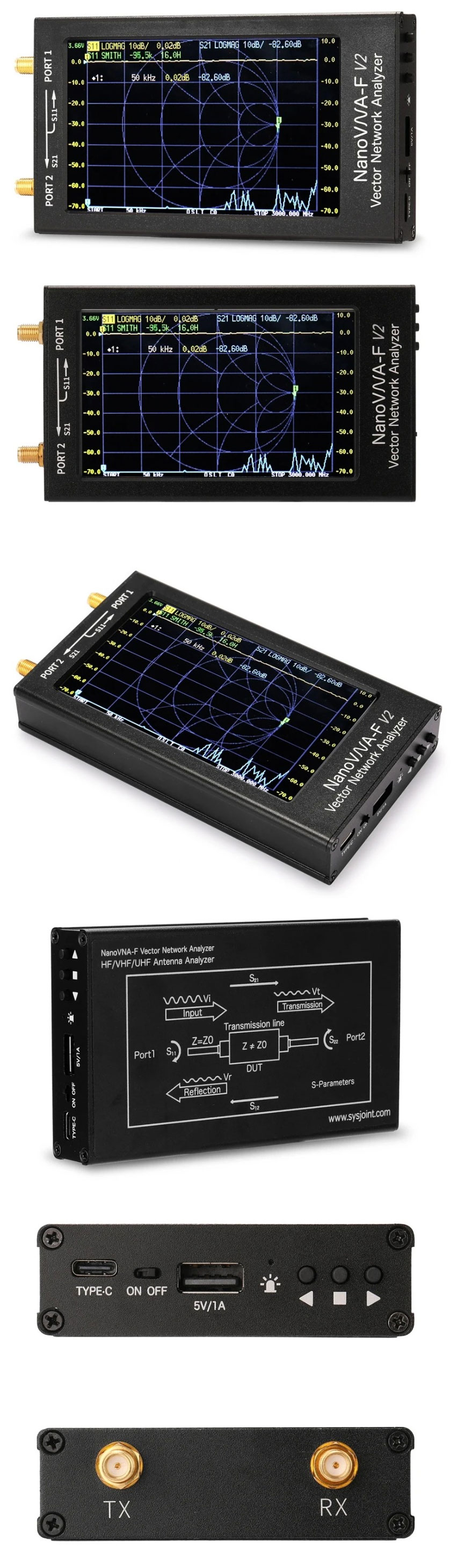 NanoVNA-F V2 analizator sieci wektorowej 50kHz - 3GHz + RF Demo kit