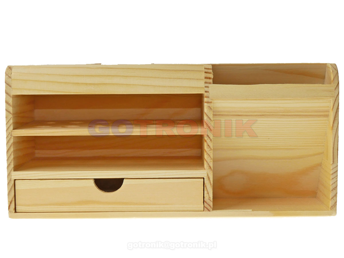 Drewniany organizer, srtownik na drobne narzędzia o wymiarach zewnętrznych 210mm x 138mm x 100mm