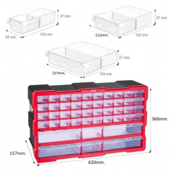 Organizer ścienny z 46 szufladkami czerwony