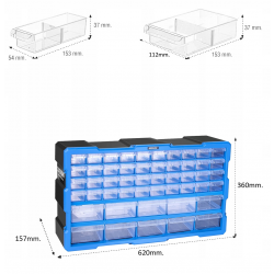 Organizer ścienny z 50 szufladkami niebieski