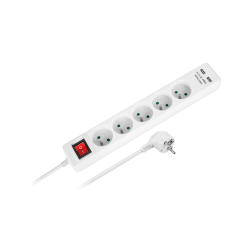 Rebel przedłużacz sieciowy 5 gniazd + 2 gniazda USB 1.5m