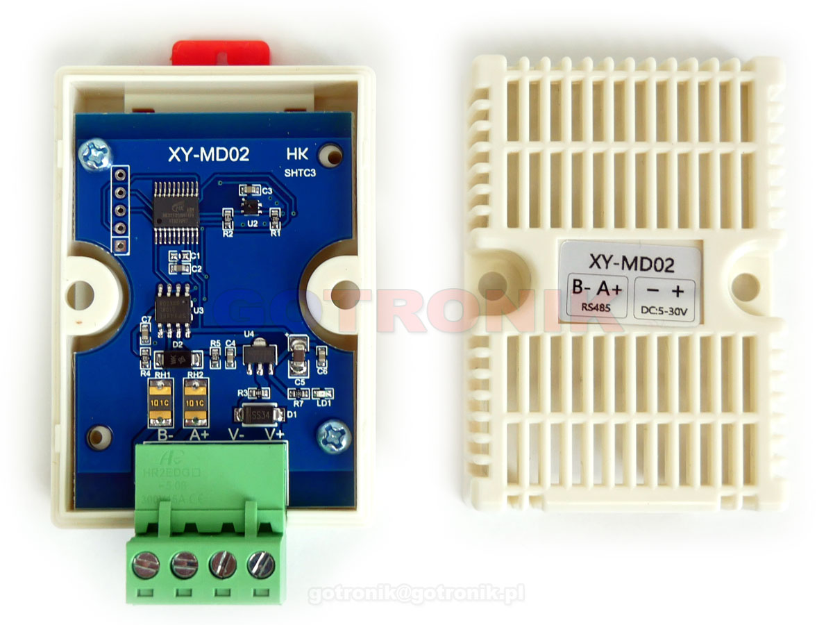 XY-MD02 SHT20 czujnik temperatury i wilgotności RS485 Modbus obudowa DIN RBS-155 RBS155