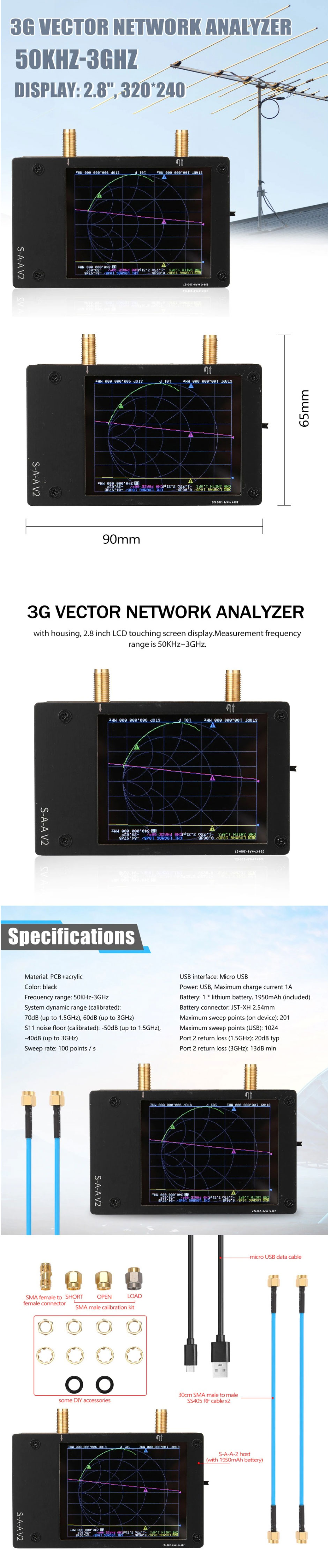 S-A-A-v2 analizator wektorowy 50kHz-3GHZ wyświetlacz 2,8cala S-A-A-2 NanoVNA V2