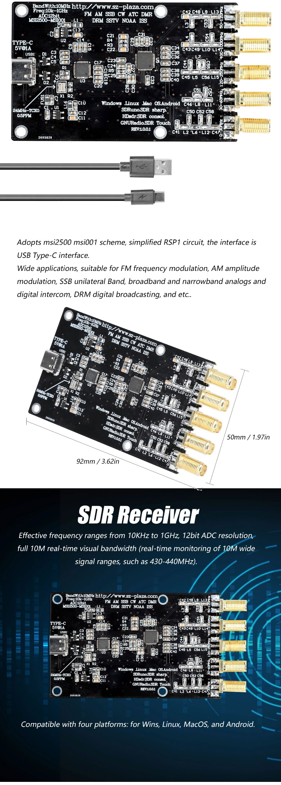 MsiSDR-RSP1 Lite Radio definiowane programowo odbiornik SRD FM AM SSB CW ATC DMR DDRM SSTV NOAA ISS