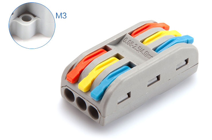 PCT-2-3 kostka elektryczna, szybkozłączka elektryczna przelotowa z szybkozłączem, złączka elektryczna dwustronna,