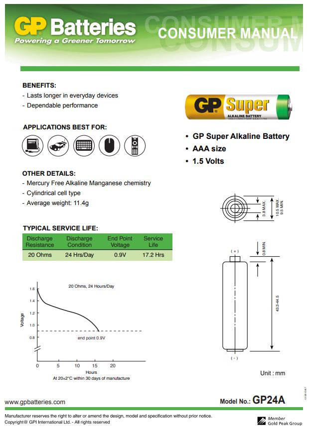 Bateria alkaliczna AAA / LR03 GP Super Alkaline
