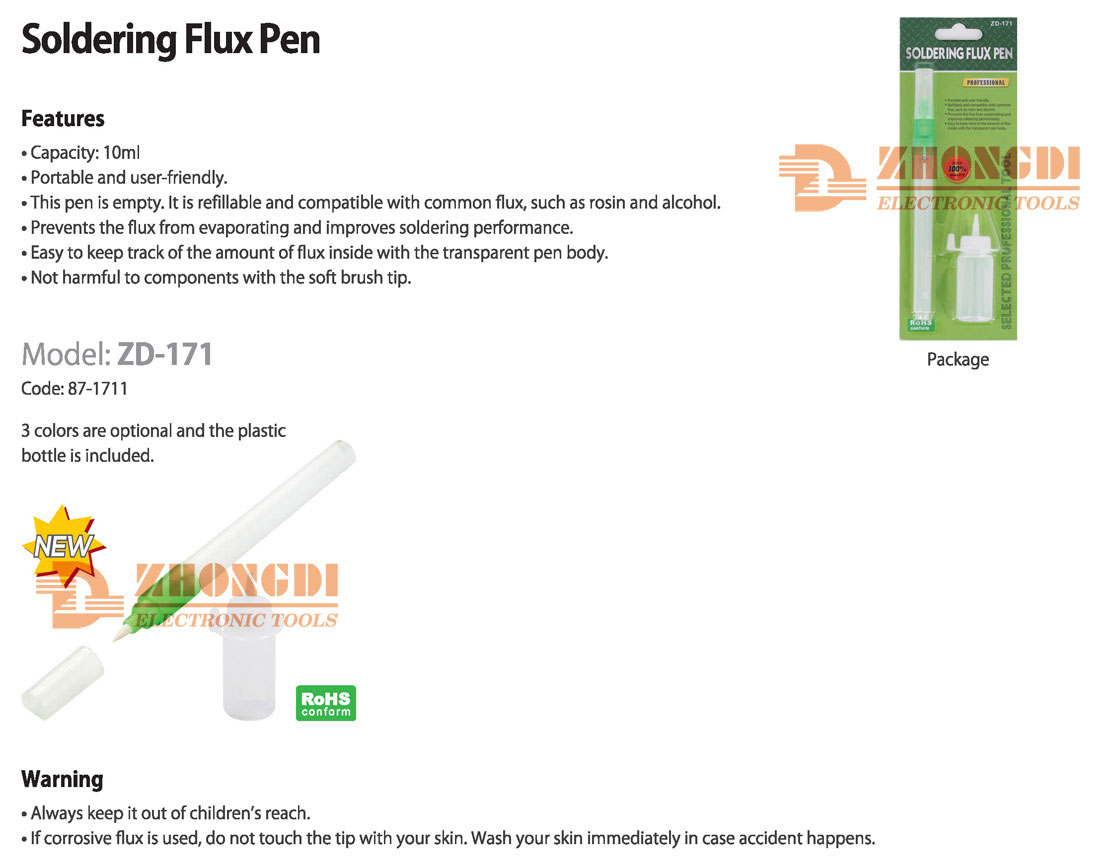 soldering flux pen, aplikator do past i topników, pisak do topników, dozowanie topników, alkoholu, ZD-171, ZD171