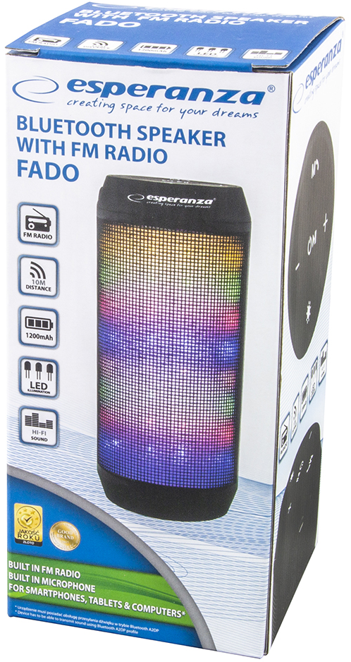 ESPERANZA GŁOŚNIK BLUETOOTH FM Z PODŚWIETLENIEM LED FADO EP133K